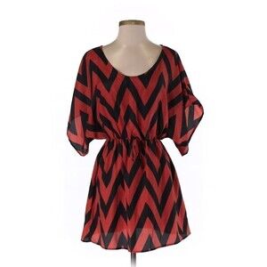 NWOT Audition Red Black Chevron Fit Flare A-Line Short Sleeve Size S Dress